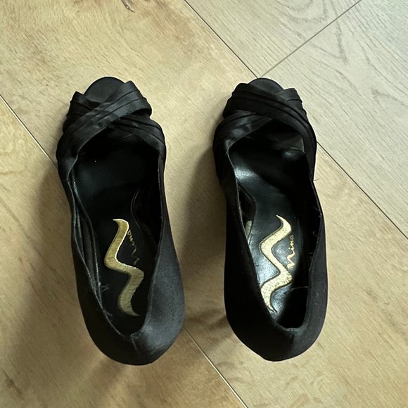 Nina Black Satin Heels - Picture 3 of 4